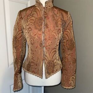 Zelda Jacquard Vintage Women's Floral Motif Blazer Size 4 Bell Sleeves Jacket
